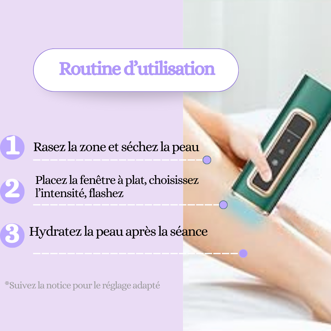 Routine : raser, placer la fenêtre à plat, flasher, hydrater