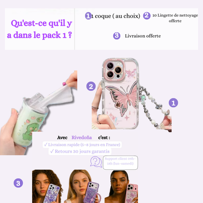 Coque iPhone grand papillon rose - Rivedoña