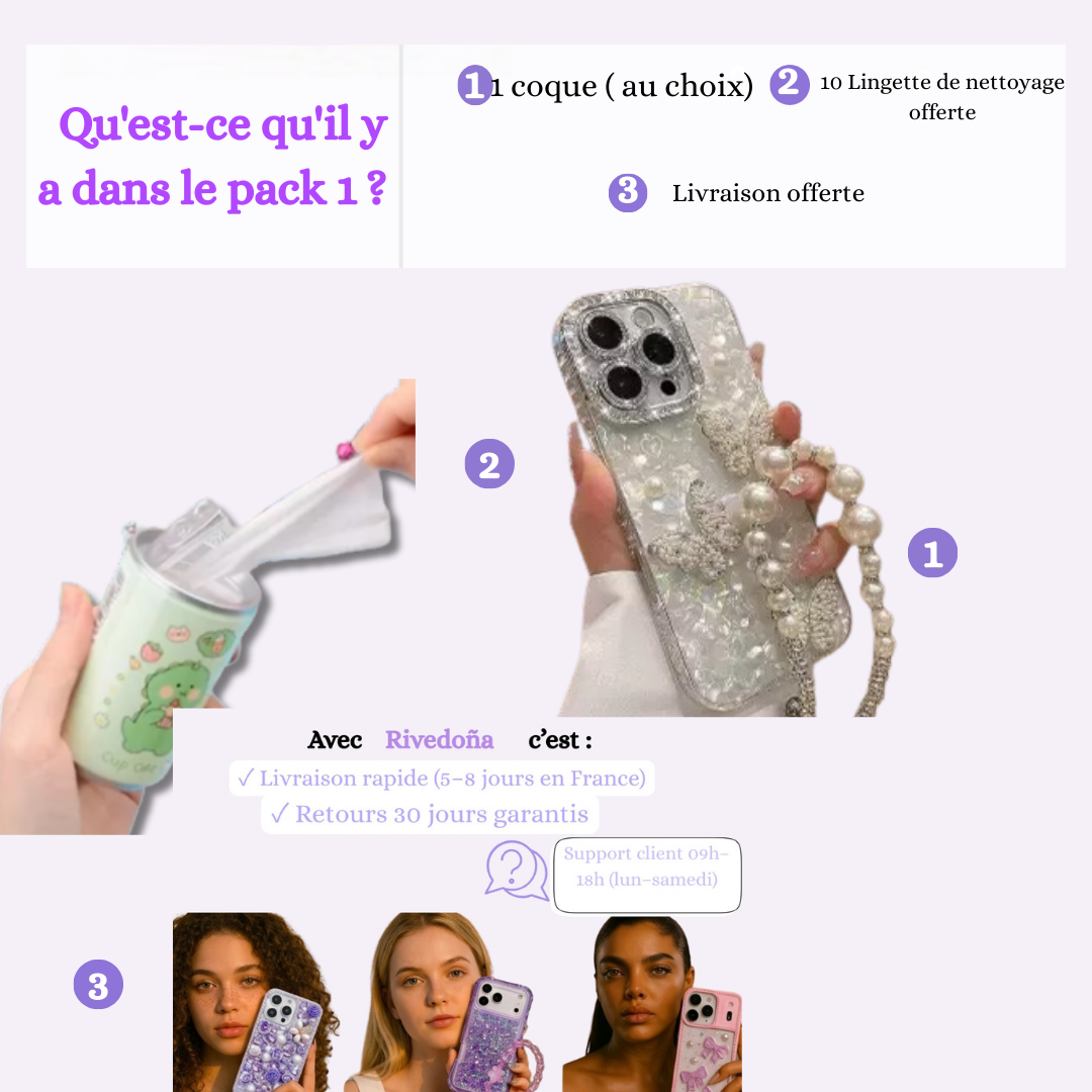 Coque iPhone papillons luxe perlé - Rivedoña