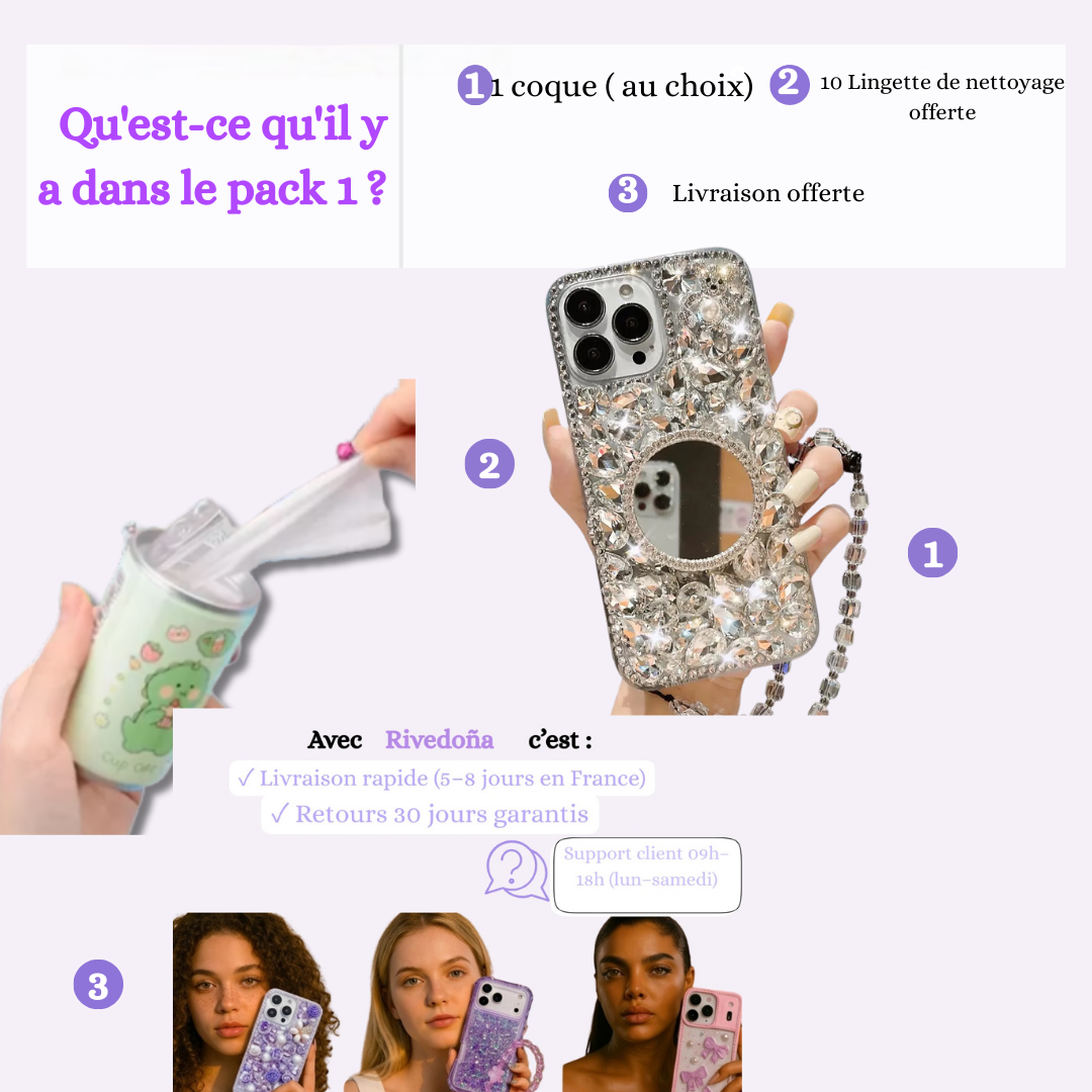 Coque iPhone cœur miroir étoilé - Rivedoña