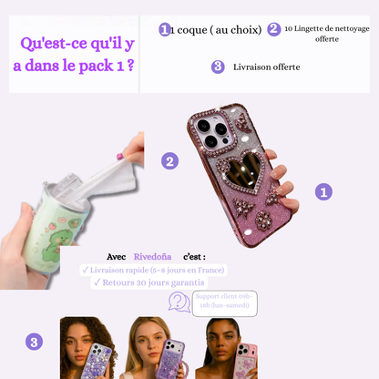 Coque iPhone cœur miroir cristal - Rivedoña