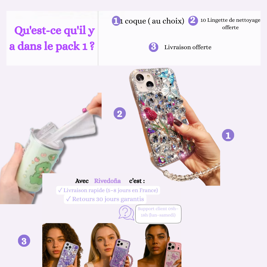 Coque iPhone bouquet cristal rose - Rivedoña