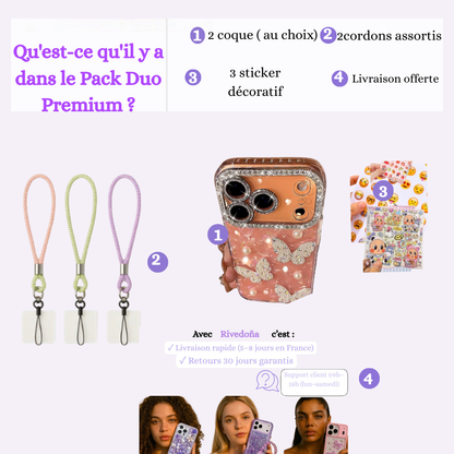 Coque iPhone papillons luxe perlé - Rivedoña