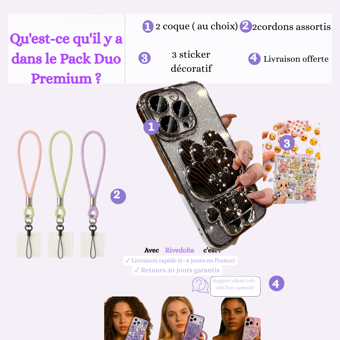 Coque iPhone ourson rose métal - Rivedoña