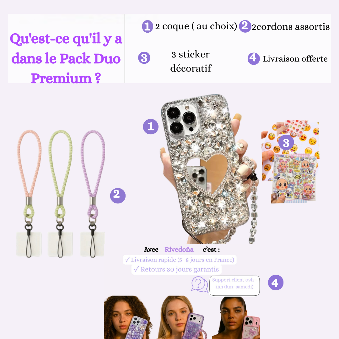 Coque iPhone cœur miroir étoilé - Rivedoña