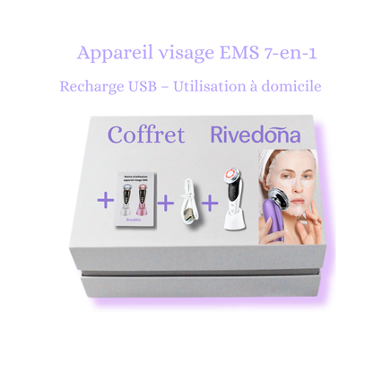 Coffret appareil visage ems 7 en 1 recharge USB l'appareil s'utilise à domicile le coffret contient : appareil EMS, base, chargeur , guide