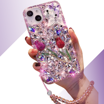 Coque iPhone bouquet cristal rose - Rivedoña