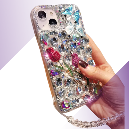 Coque iPhone bouquet cristal rose - Rivedoña