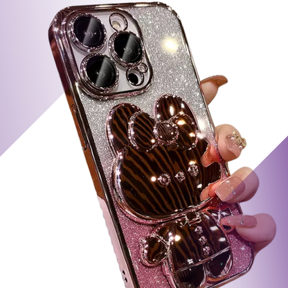 Coque iPhone ourson rose métal - Rivedoña