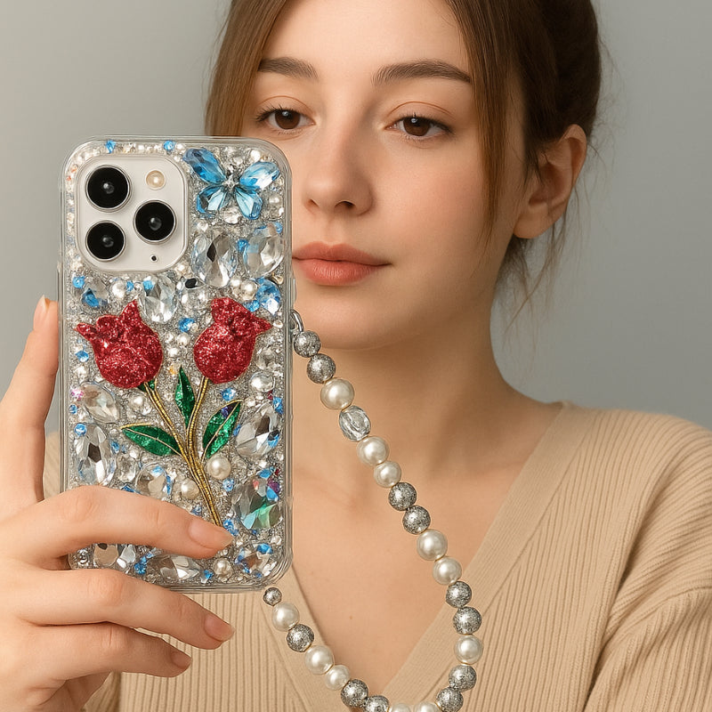 Coque iPhone bouquet cristal rose - Rivedoña