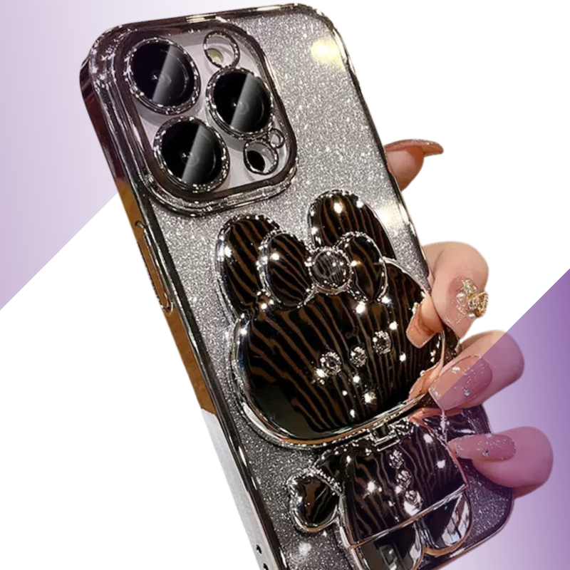 Coque iPhone ourson rose métal - Rivedoña