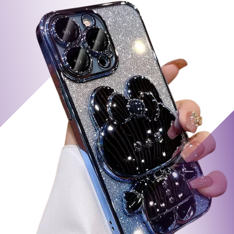 Coque iPhone ourson rose métal - Rivedoña