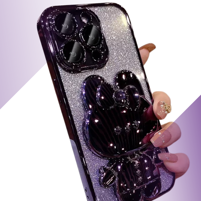 Coque iPhone ourson rose métal - Rivedoña