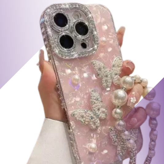 Coque iPhone papillons luxe perlé - Rivedoña