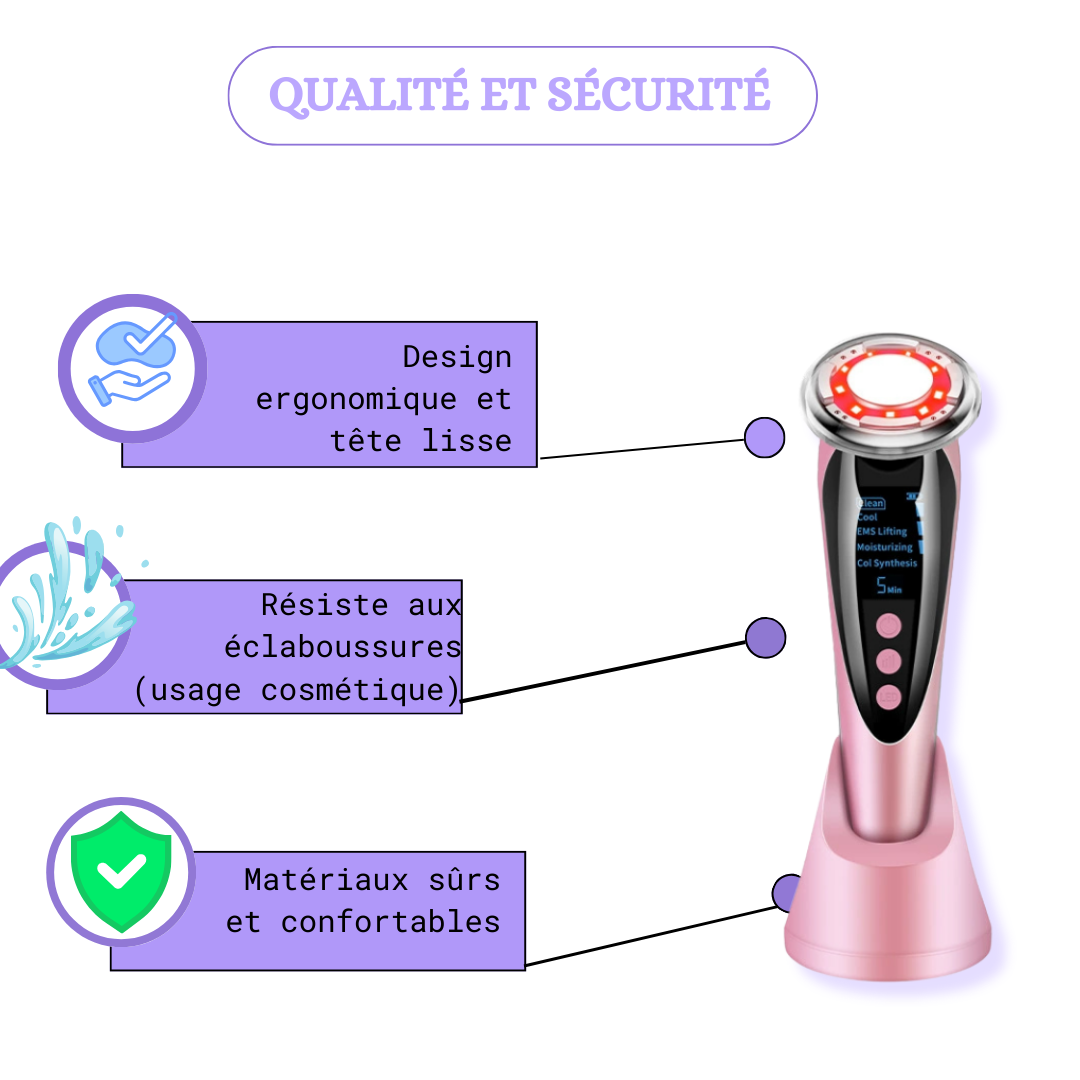 qualité et sécurité de l'appareil visage EMS Rivedoña 7-en-1 