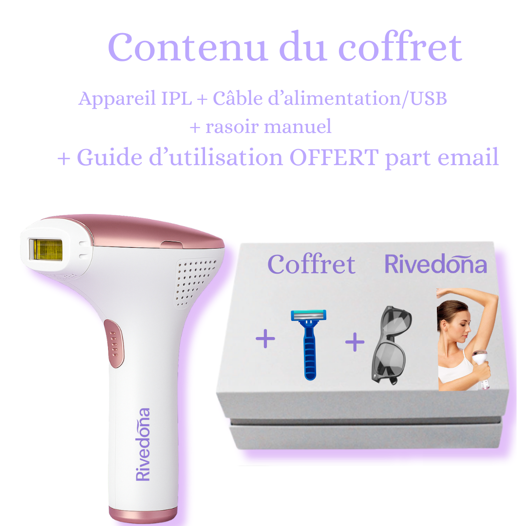 Coffret IPL Rivedoña : appareil, câble et guide
