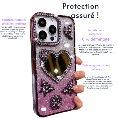 Coque iPhone cœur miroir cristal - Rivedoña