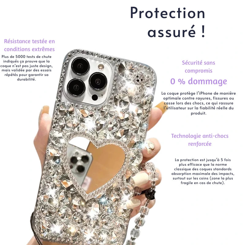 Coque iPhone cœur miroir étoilé - Rivedoña