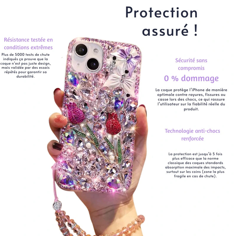 Coque iPhone bouquet cristal rose - Rivedoña