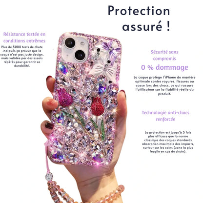 Coque iPhone bouquet cristal rose - Rivedoña