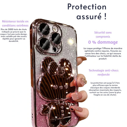 Coque iPhone ourson rose métal - Rivedoña