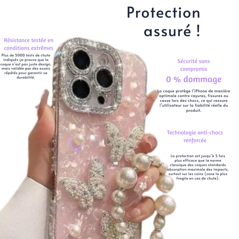 Coque iPhone papillons luxe perlé - Rivedoña