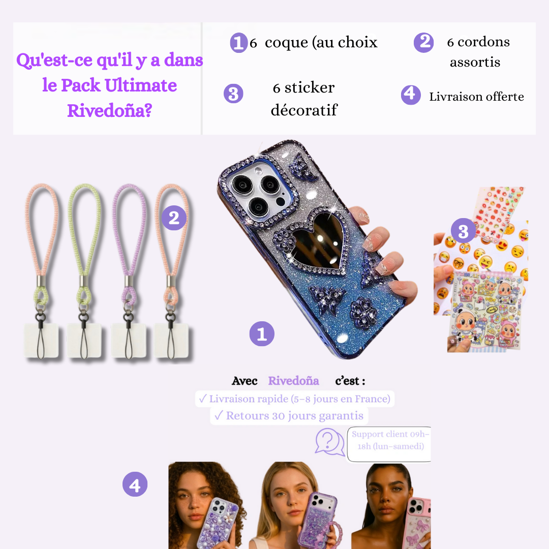 Coque iPhone cœur miroir cristal - Rivedoña