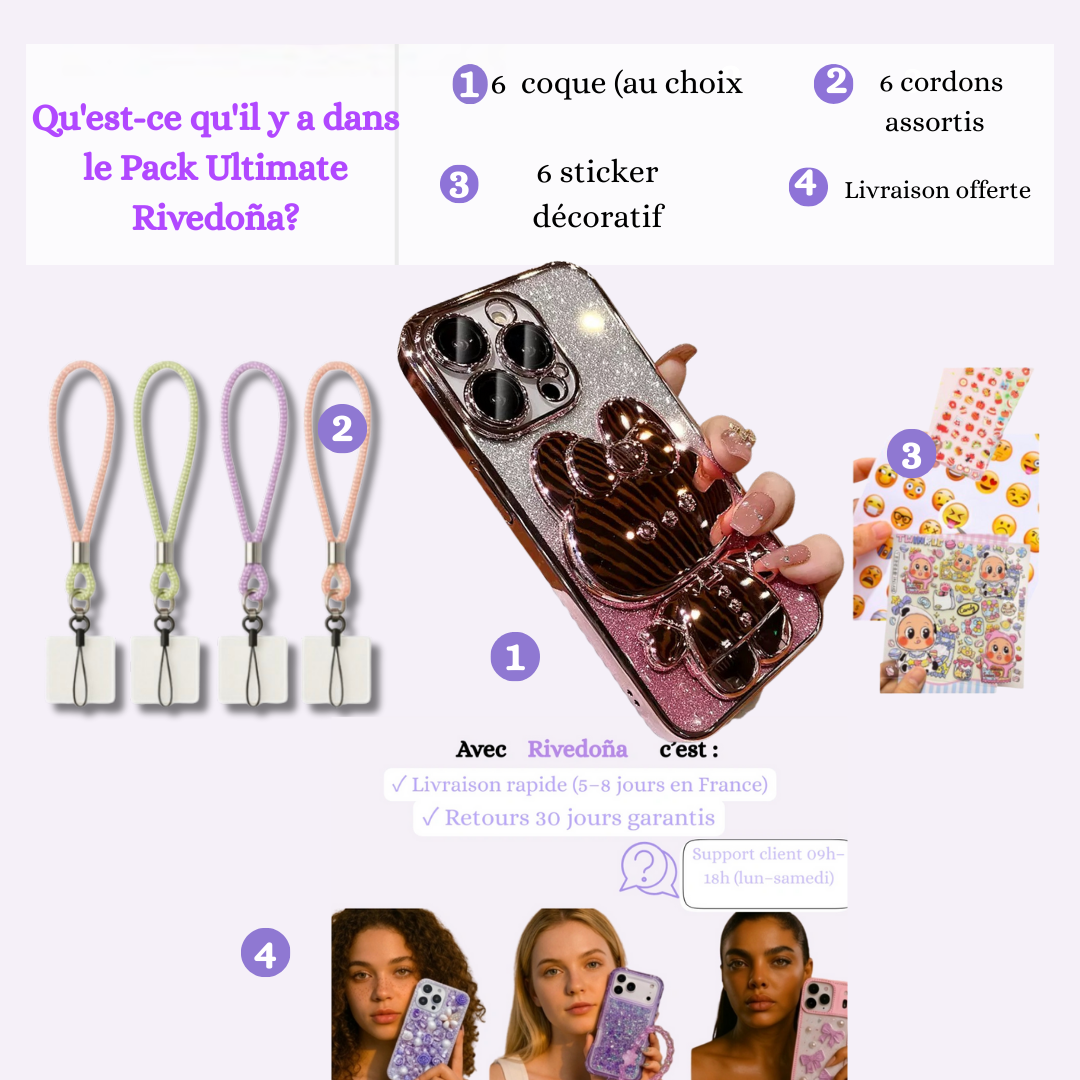 Coque iPhone ourson rose métal - Rivedoña