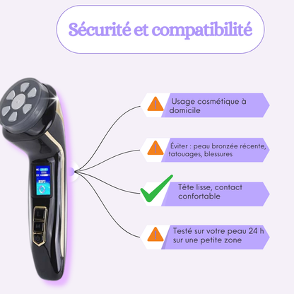 Confort et sécurité : tête lisse, nettoyage facile, précautions d’usage RF
